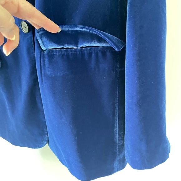 Zara Blue Velvet Jacket Blazer, Size L - Picture 6 of 13